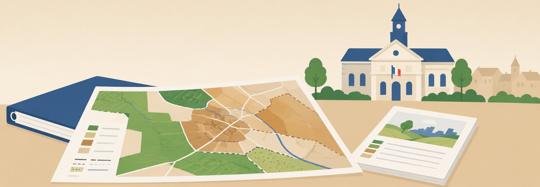 Plan d'urbanisme et carte des sols devant une mairie